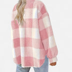 Veste sherpa à carreaux et boutons pour femme – vue 4