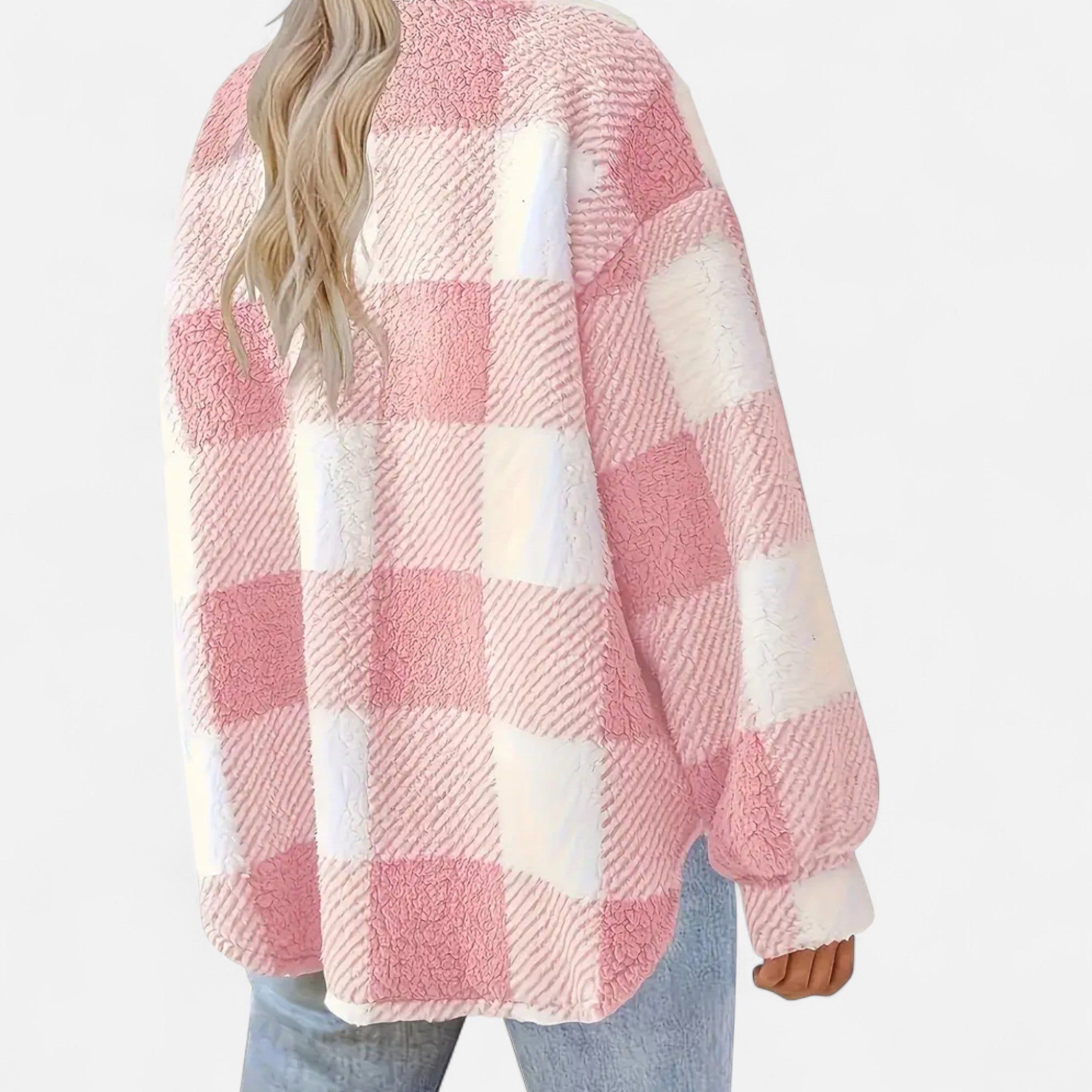 Veste sherpa à carreaux et boutons pour femme – vue 4