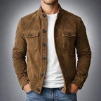 Veste col montant poches poitrine boutonnée marron pour homme