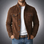 Veste col montant poches poitrine boutonnée marron foncé pour homme