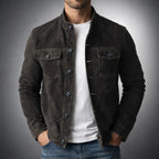 Veste col montant poches poitrine boutonnée noir pour homme