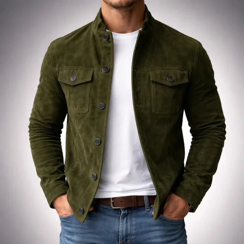Veste col montant poches poitrine boutonnée vert pour homme