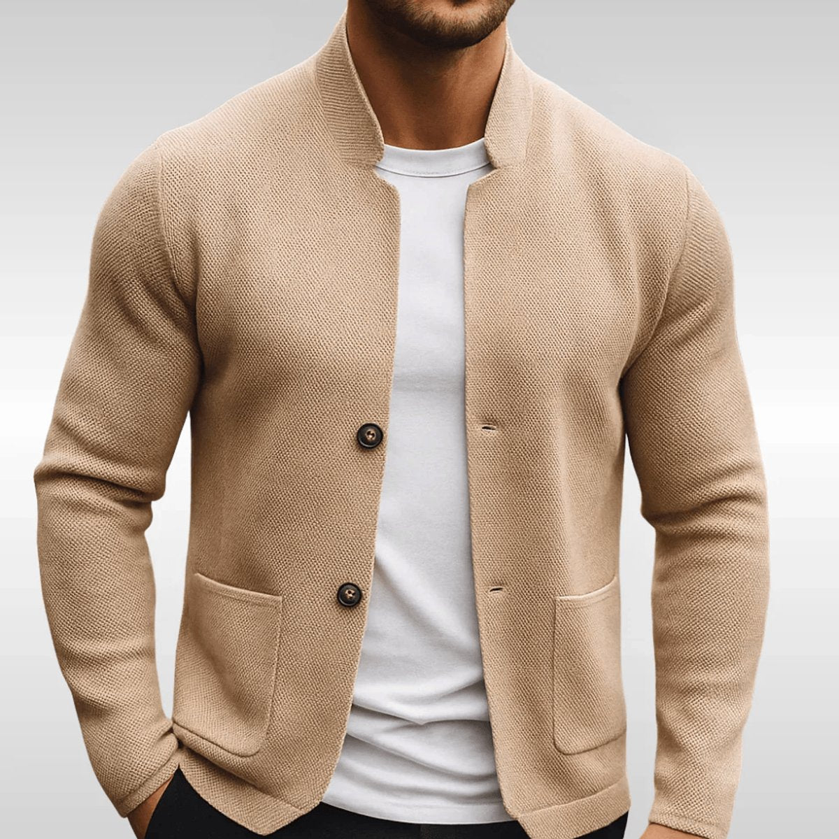 Veste col montant texturée boutons beige pour homme