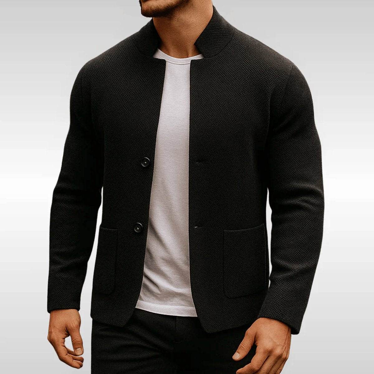 Veste col montant texturée boutons noir pour homme