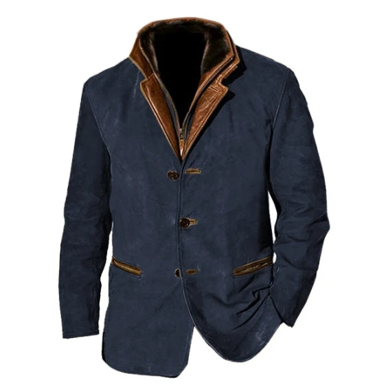 Veste col montant boutons vintage bleu pour homme