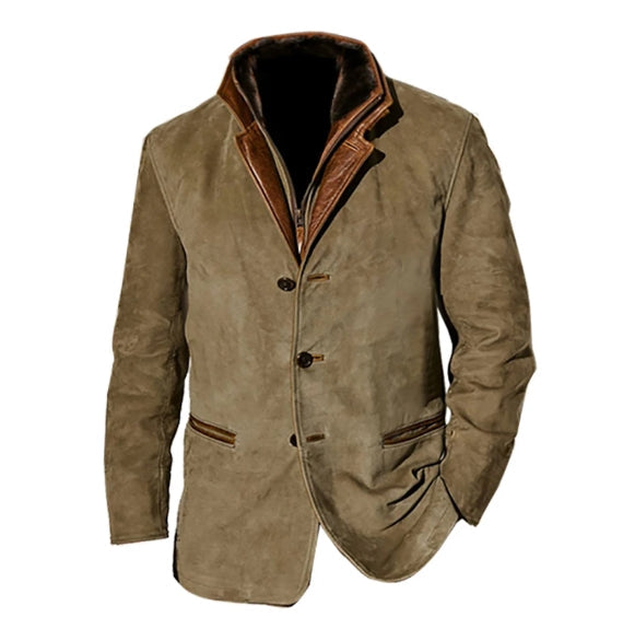 Veste col montant boutons vintage kaki pour homme