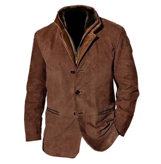 Veste col montant boutons vintage marron foncé pour homme