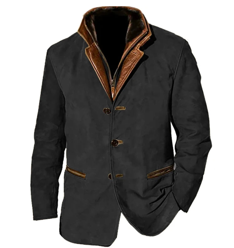 Veste col montant boutons vintage noir pour homme