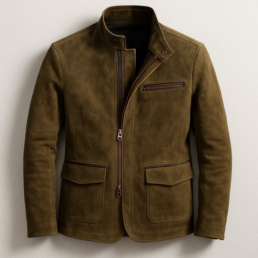 Veste col montant fermeture zip marron pour homme