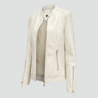 Veste col montant zippée détails épaules blanc pour femme