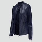 Veste col montant zippée détails épaules bleu marine pour femme