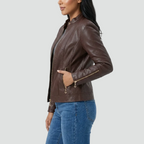 Veste col montant zippée détails épaules pour femme
