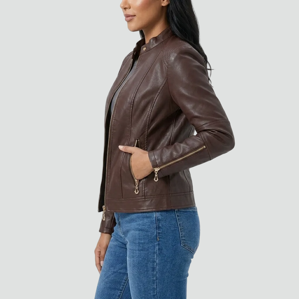Veste col montant zippée détails épaules pour femme
