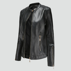 Veste col montant zippée détails épaules noir pour femme