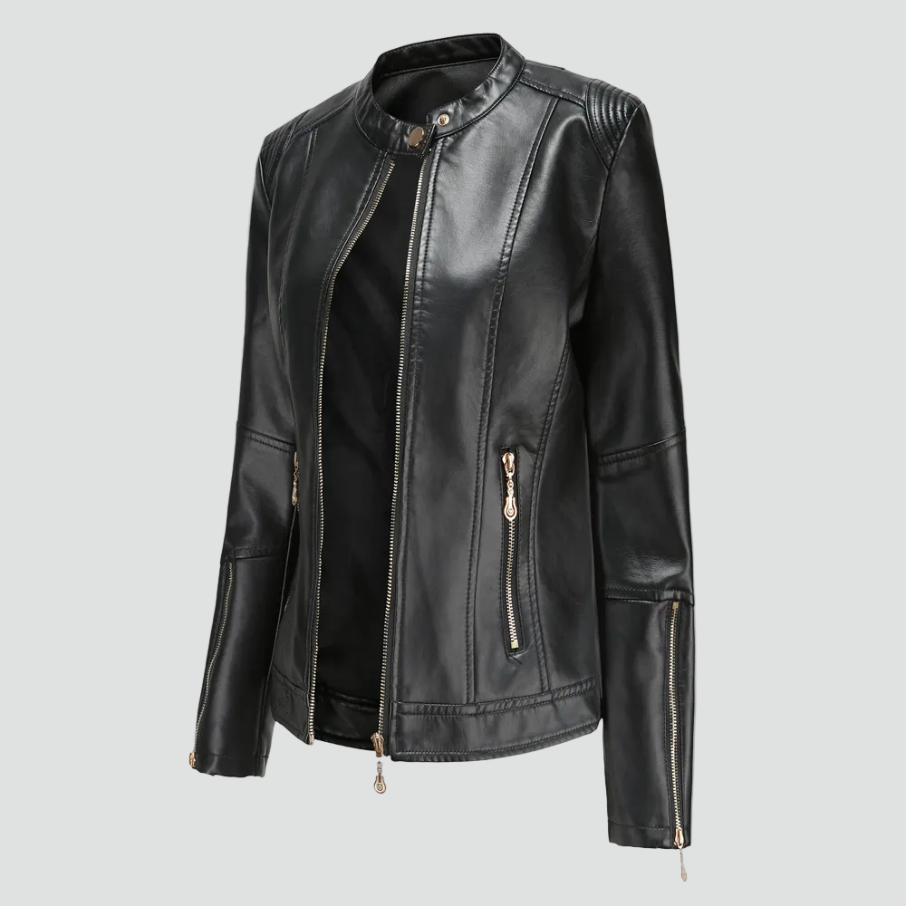 Veste col montant zippée détails épaules noir pour femme