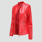 Veste col montant zippée détails épaules rouge pour femme