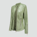 Veste col montant zippée détails épaules vert pour femme