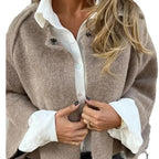 Veste courte boutonnée col contrastant pour femme