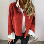 Veste courte boutonnée col contrastant rouge pour femme