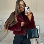 Veste courte fausse fourrure col V pour femme – vue 2