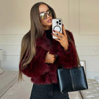Veste courte fausse fourrure col V pour femme – vue 3