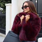 Veste courte fausse fourrure col V pour femme – vue 5