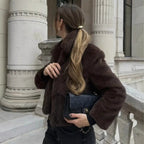 Veste courte fausse fourrure col classique pour femme – vue 2