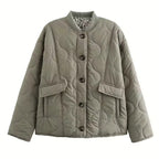 Veste courte matelassée à manchettes léopard vert pour femme