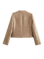 Veste courte tweed sans col poches plaquées pour femme – vue 2