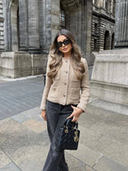 Veste courte tweed sans col poches plaquées pour femme – vue 4