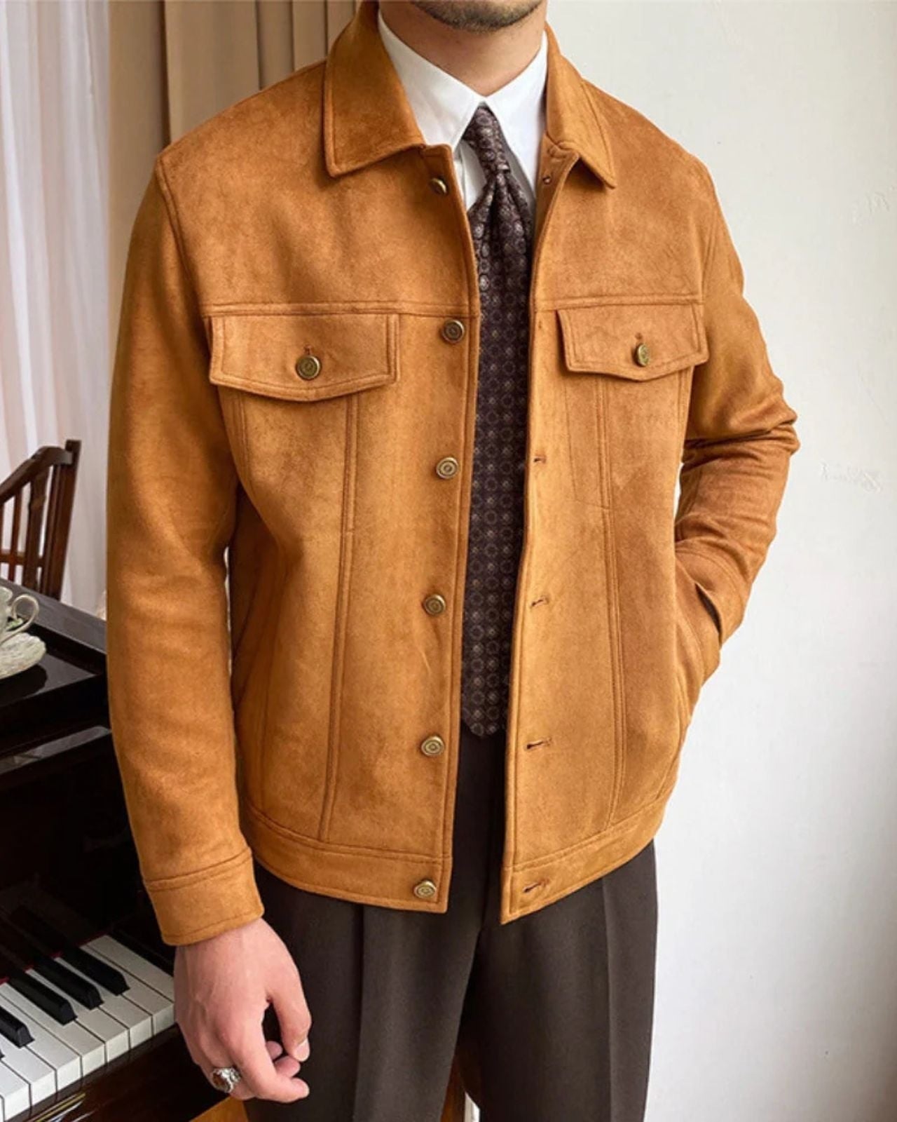 Veste col chemise poches poitrine boutonnée pour homme – vue 2