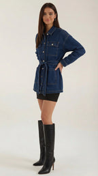 Veste en jean ceinturée avec poches pour femme