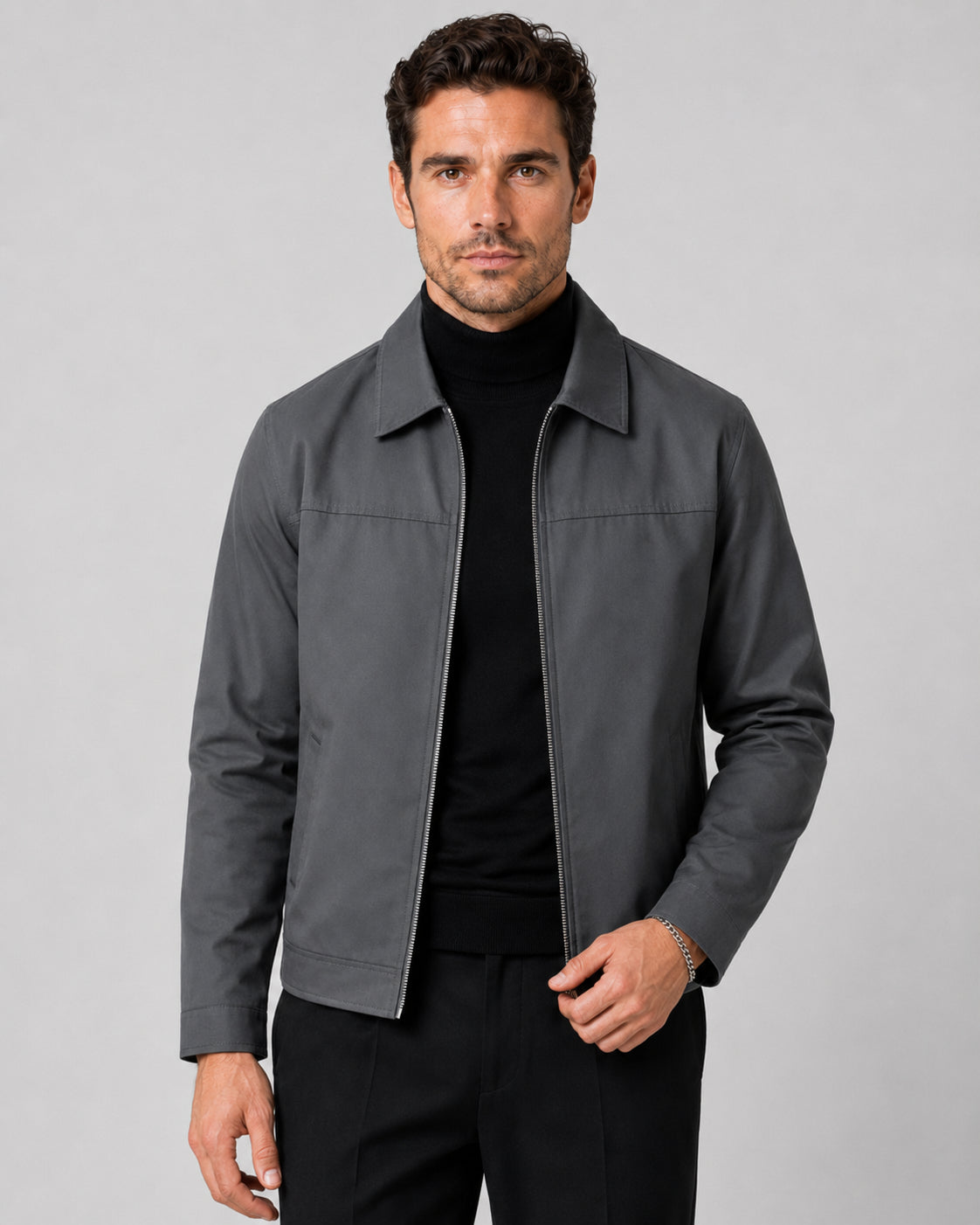 Veste Harrington col chemise à zip gris pour homme