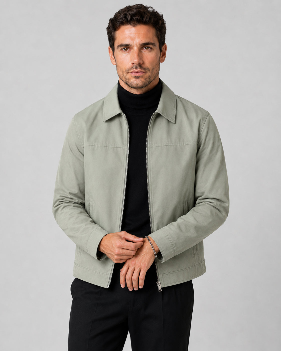 Veste Harrington col chemise à zip gris clair pour homme