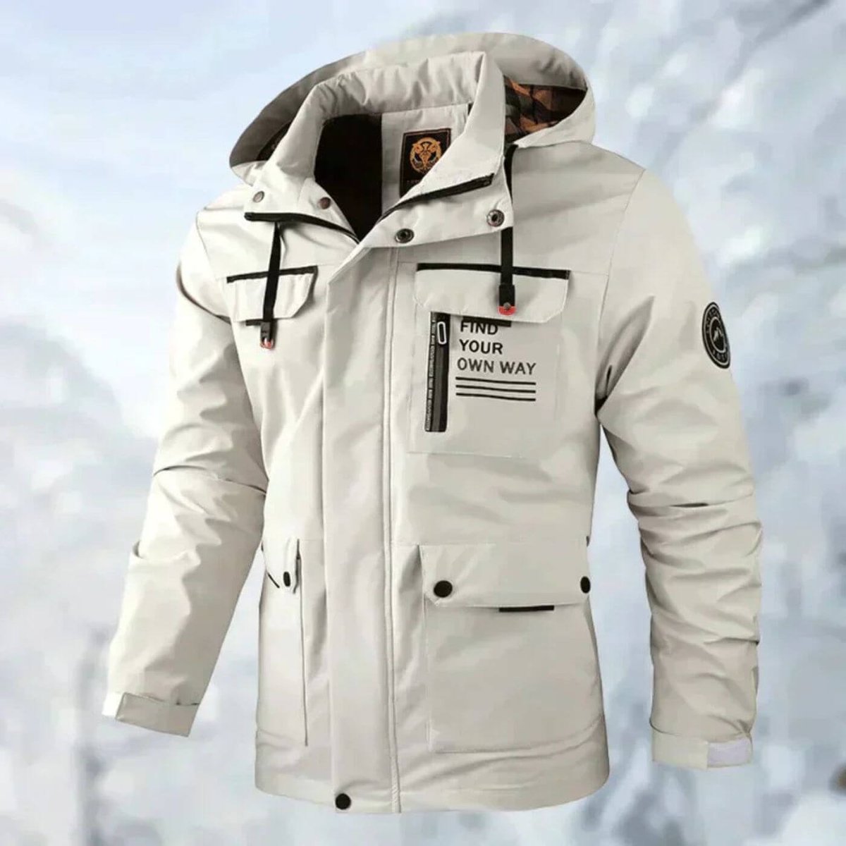 Veste imperméable à capuche avec poches blanc pour homme