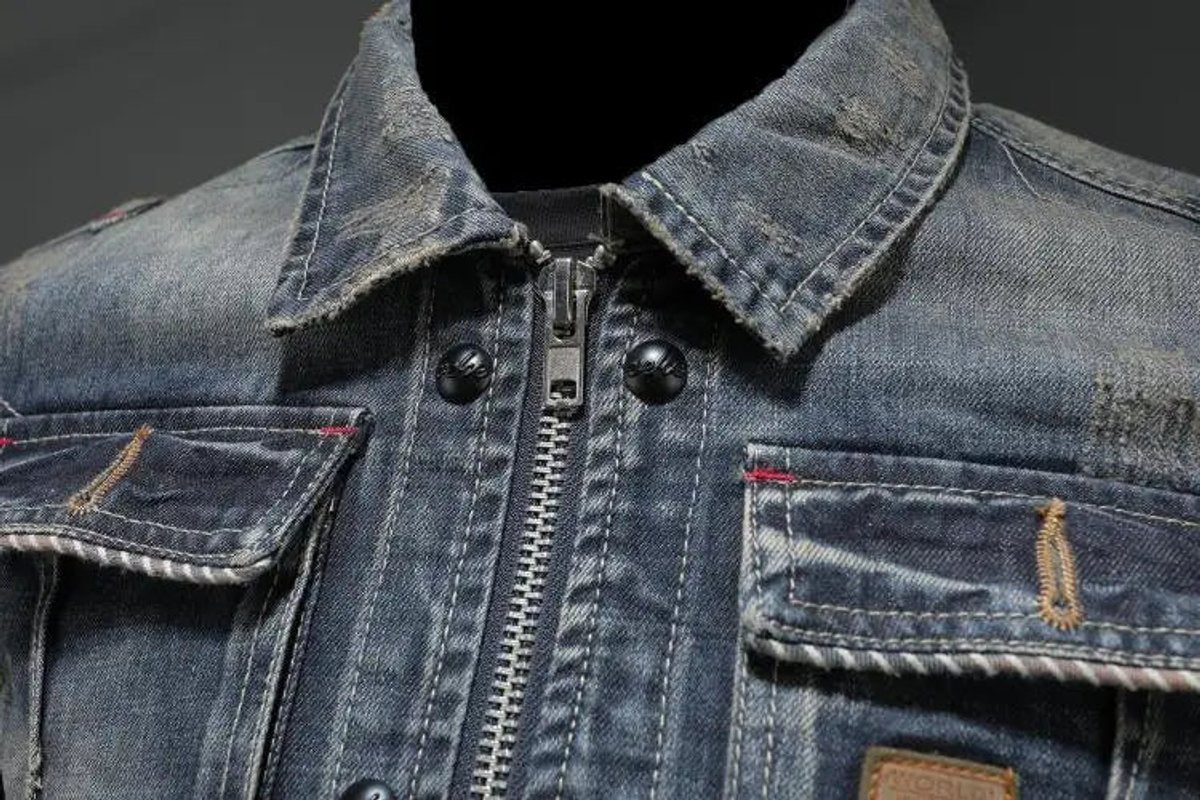 Veste jean délavé zip poches poitrine pour homme – vue 4