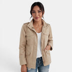 Veste légère col cranté avec poches beige pour femme