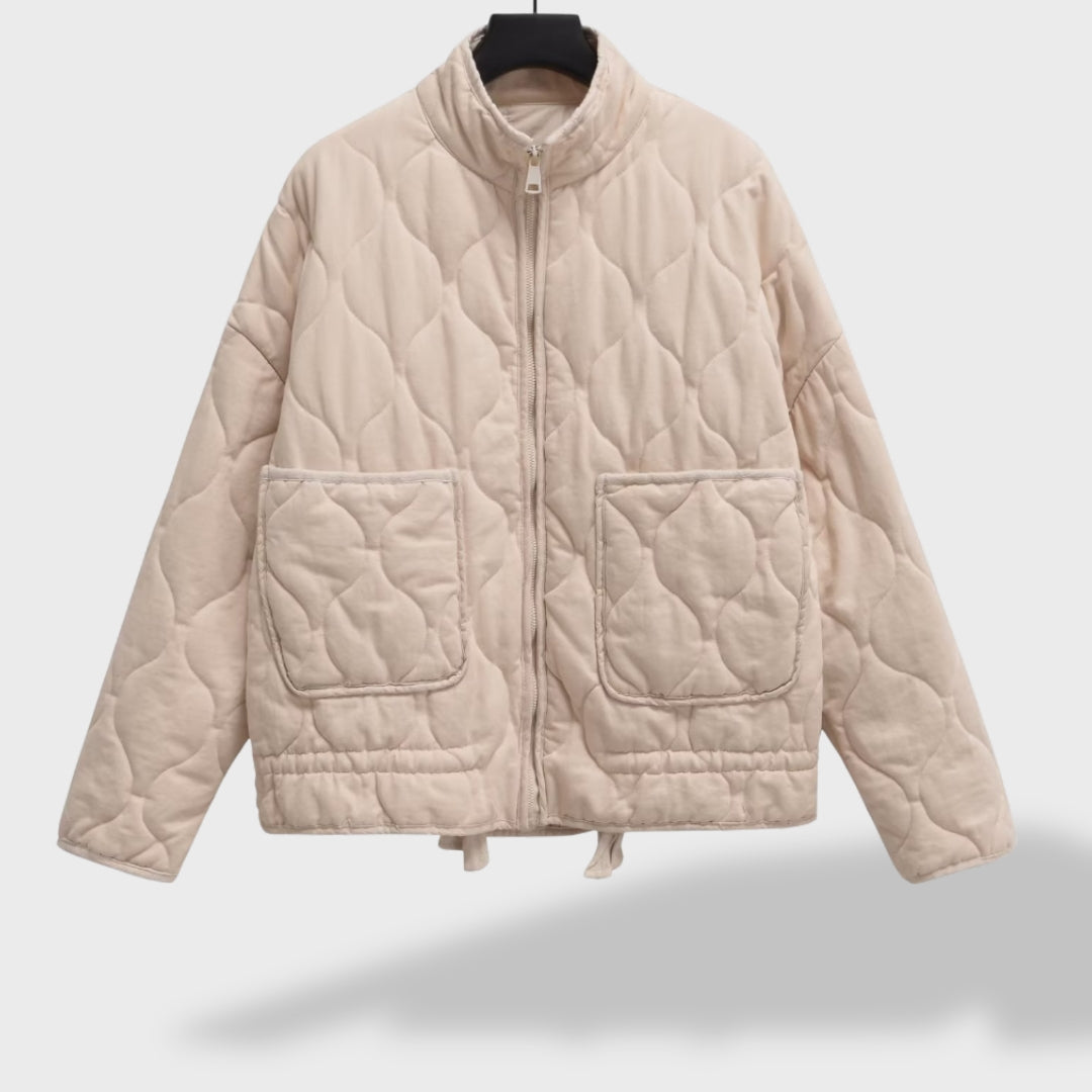 Veste matelassée courte col montant beige pour femme
