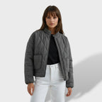 Veste matelassée courte col montant gris pour femme