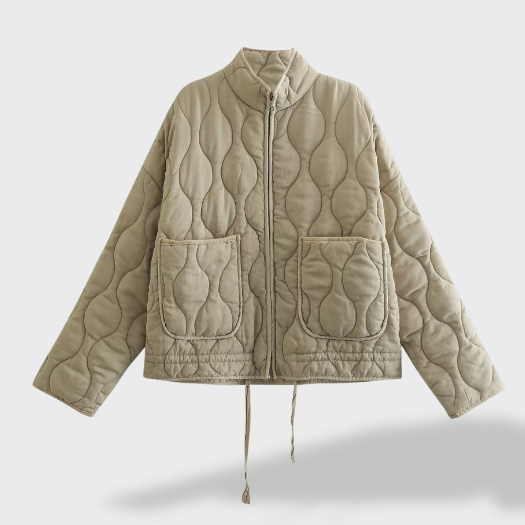 Veste matelassée courte col montant vert pour femme