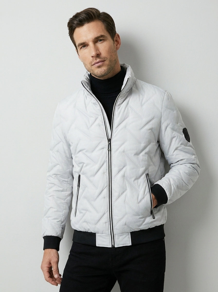 Veste matelassée légère à col montant gris clair pour homme