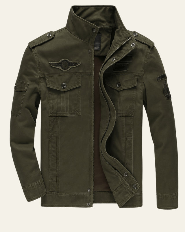 Veste militaire col montant multi-poches vert pour homme
