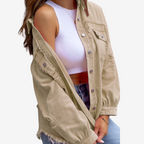 Veste oversize à détails effilochés beige pour femme