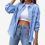 Veste oversize à détails effilochés bleu clair pour femme
