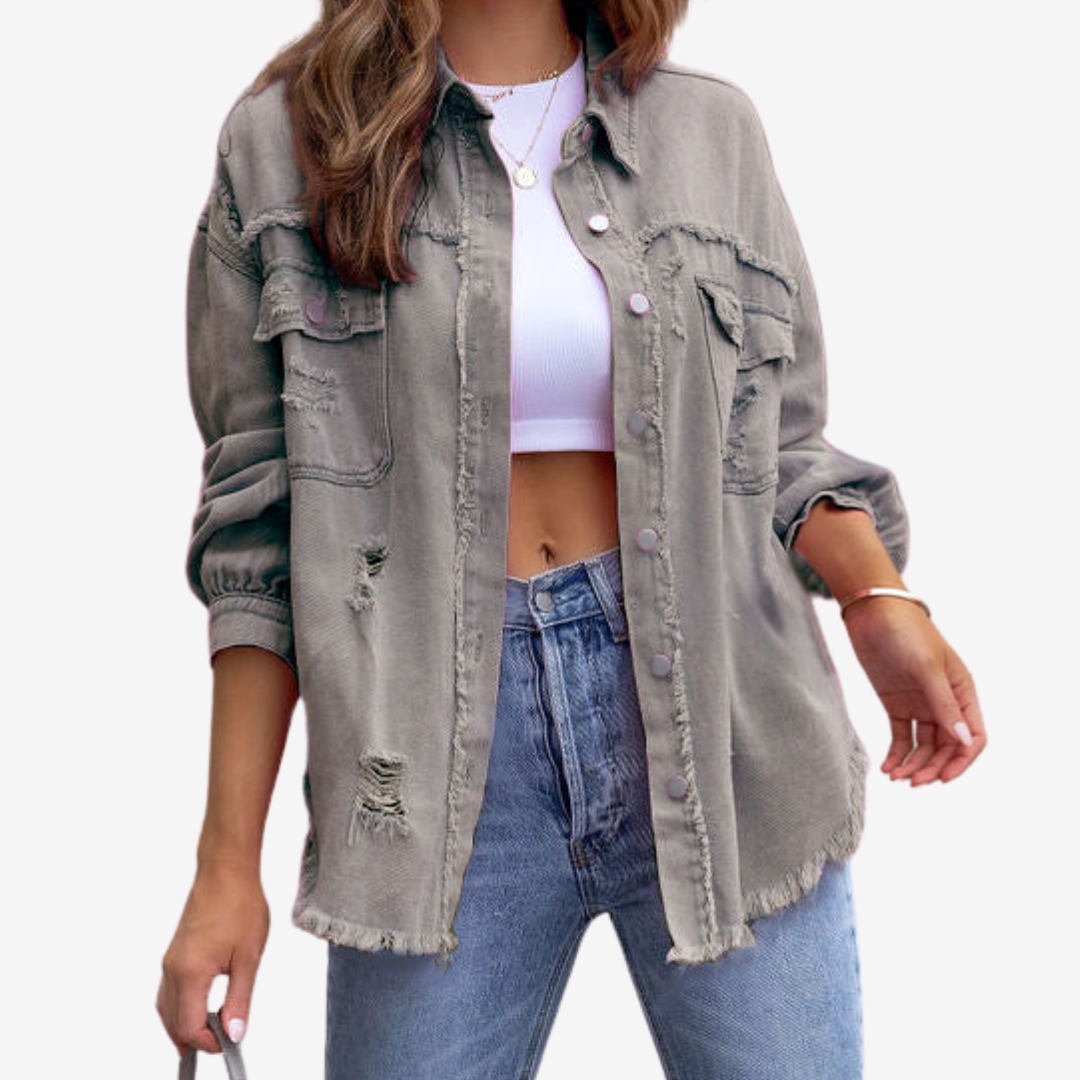 Veste oversize à détails effilochés gris pour femme