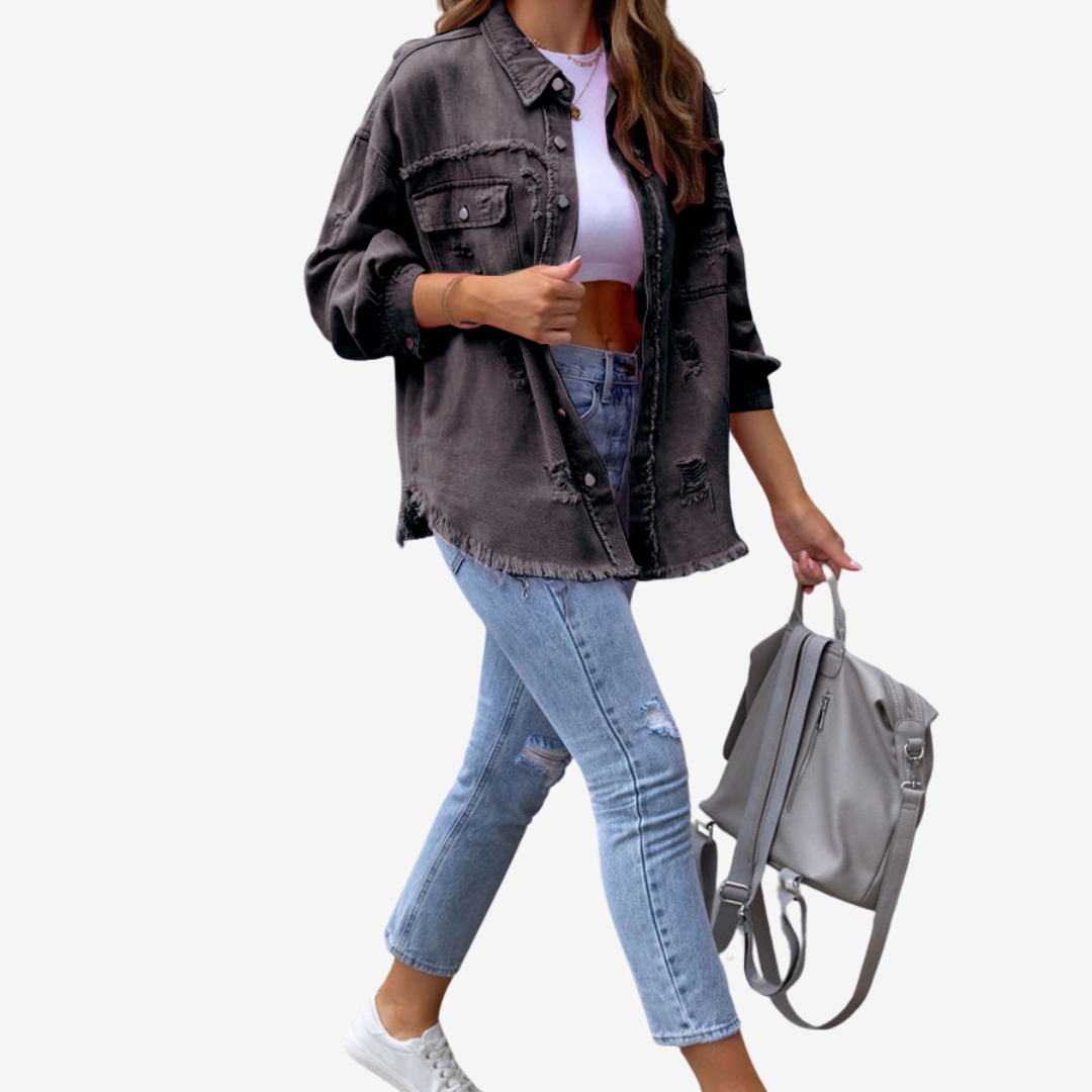Veste oversize à détails effilochés noir pour femme
