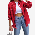 Veste oversize à détails effilochés rouge pour femme