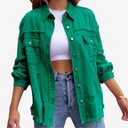 Veste oversize à détails effilochés vert pour femme