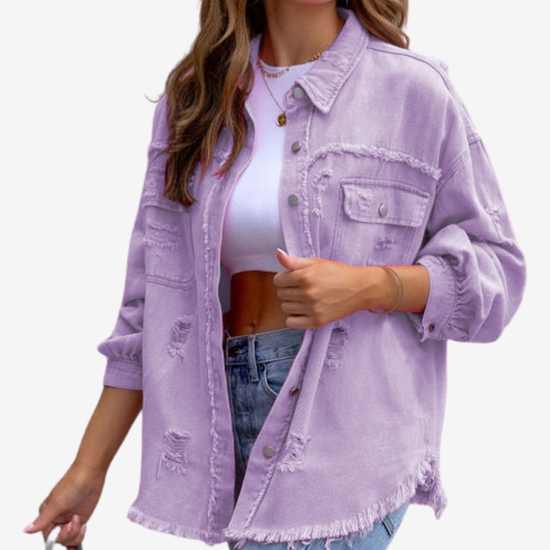 Veste oversize à détails effilochés violet pour femme