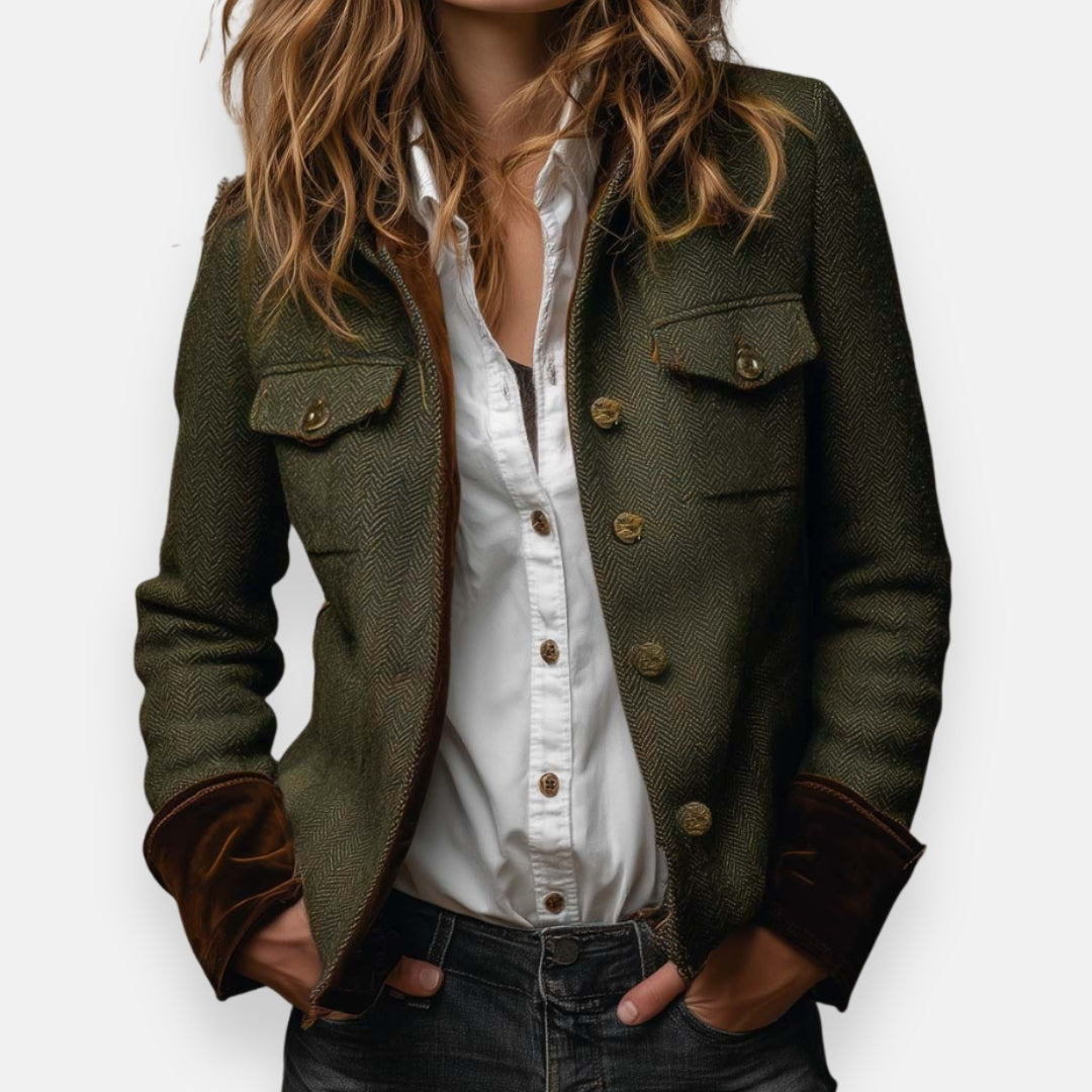 Veste structurée poches plaquées finitions contrastées vert pour femme